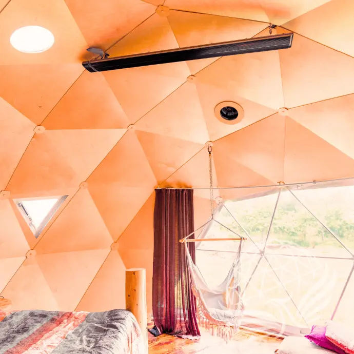 infrared heater on a geodesic dome bedroom