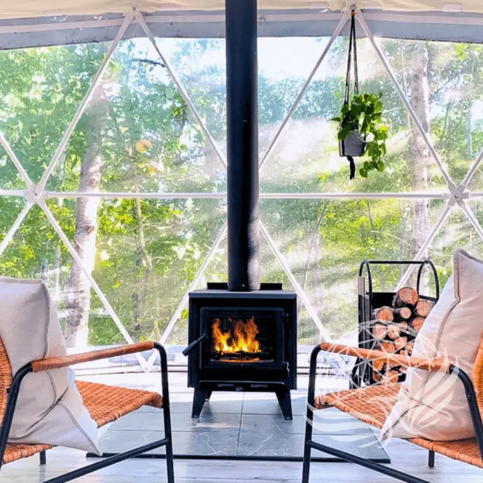 a wood stove installed on a dome