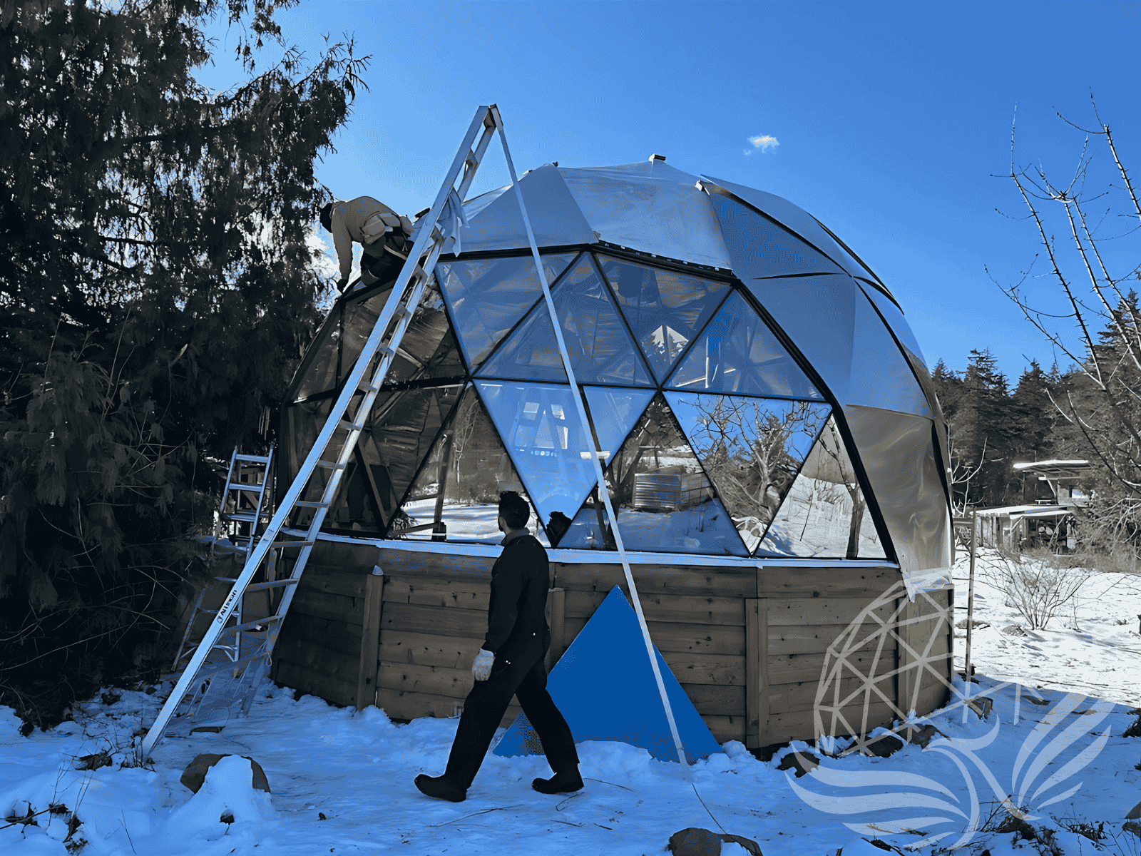 Geodesic dome in the snow