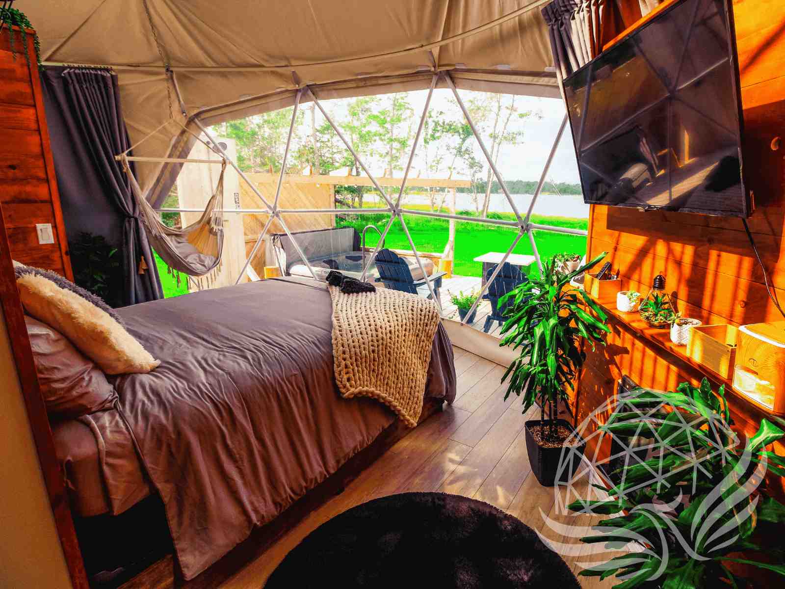 Charming dome bedroom with coastal painting and boho flair