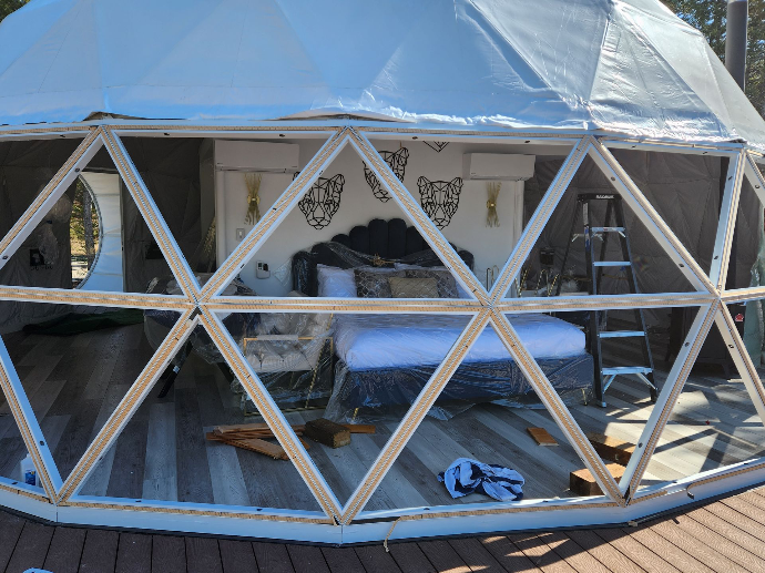 Glass panorama window on a geodesic dome