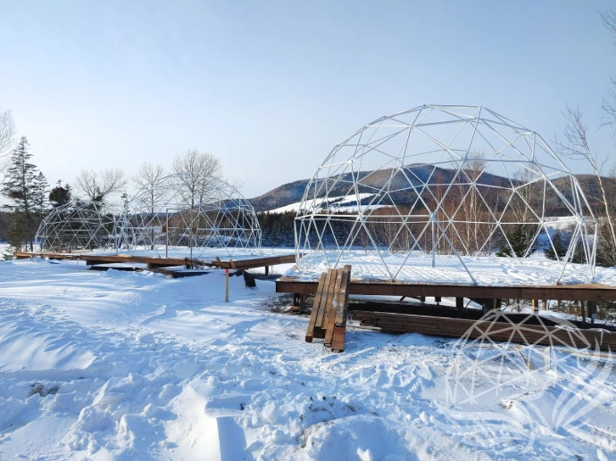 Geodesic dome frame strut on snow
