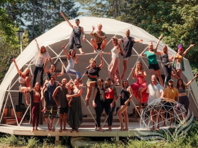 Geodesic dome frame with people