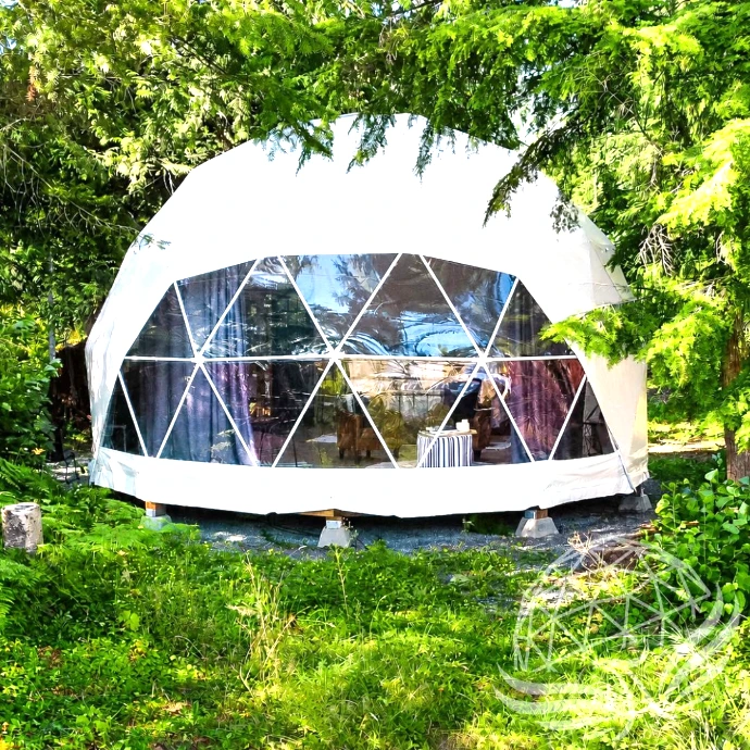 Geodesic dome in a forest retreat