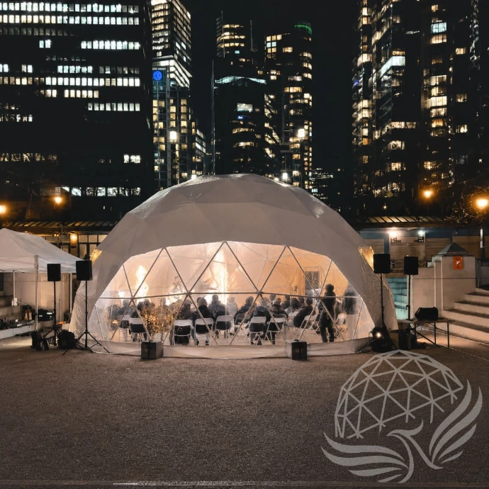 Urban night event under geodesic dome