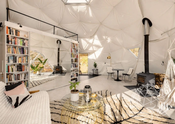 Cozy geodesic dome living room