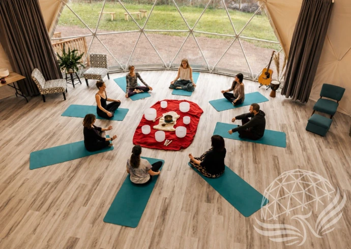 peaceful meditation in geodesic dome