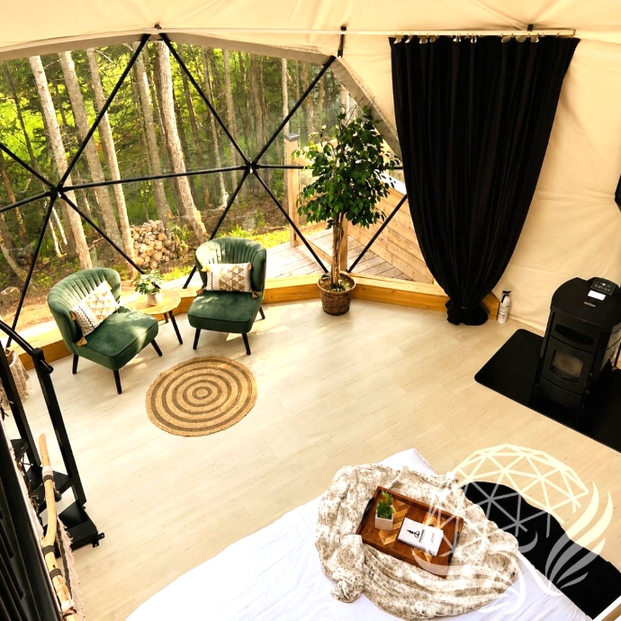 Cozy geodesic dome retreat interior