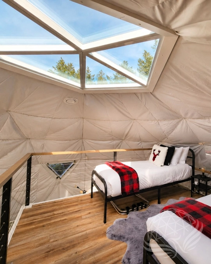 Cozy Glamping Dome Loft Bedroom