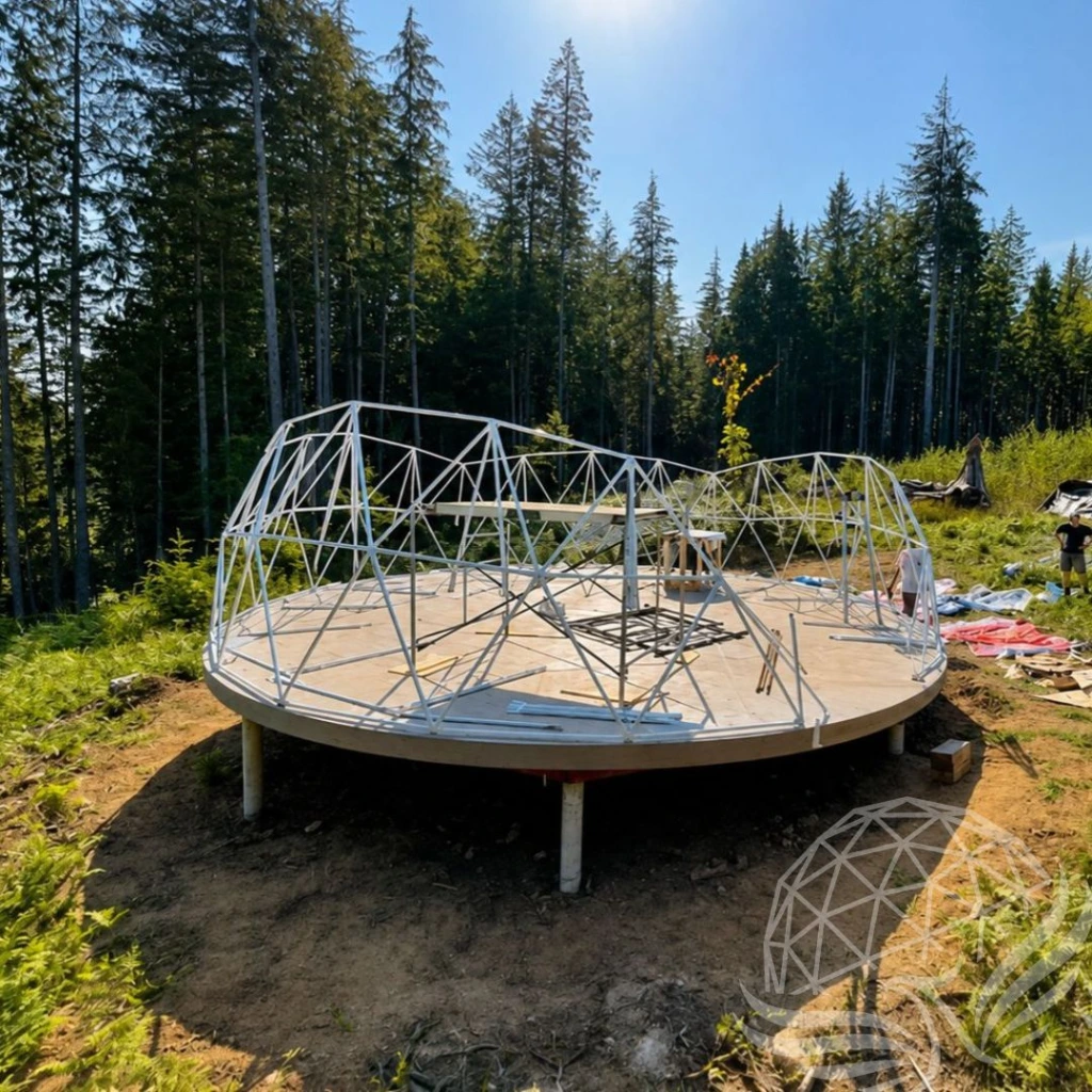 Sunlit Forest Dome Construction Site