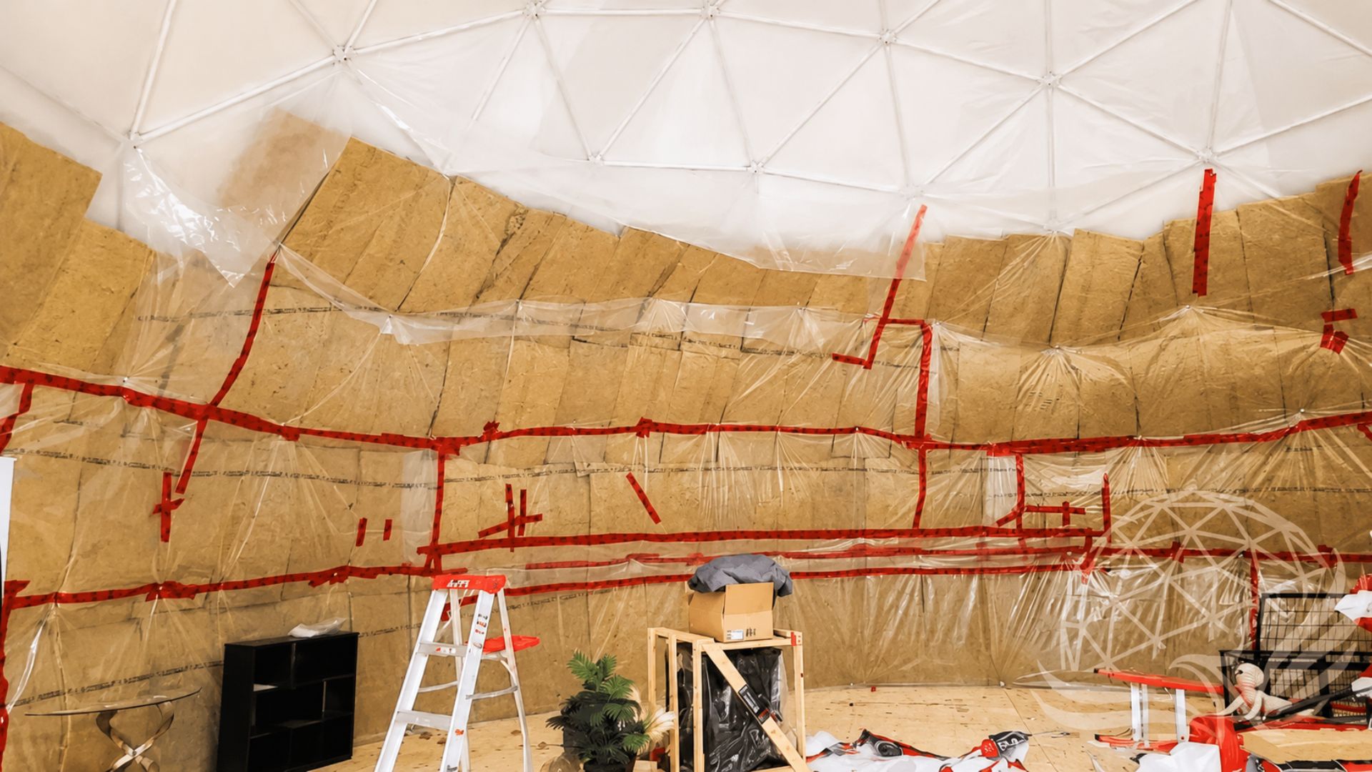 Geodesic Dome Insulation Set up