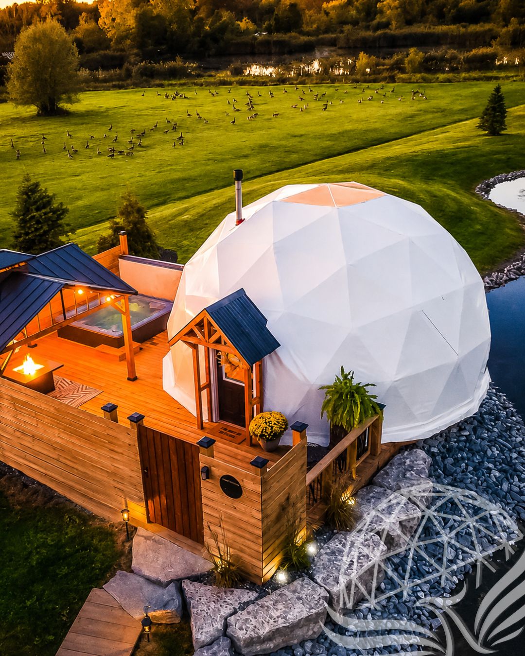 Golden Hour Lakeside Geodesic Retreat