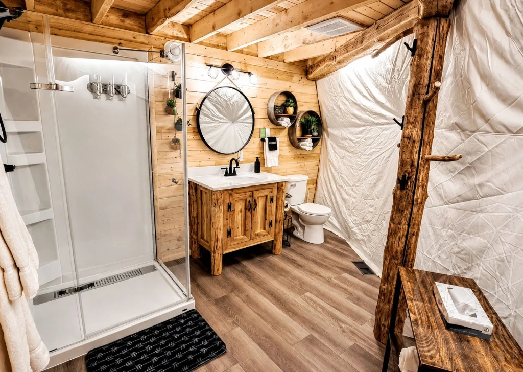 Rustic Wood and Quilted Bathroom Retreat