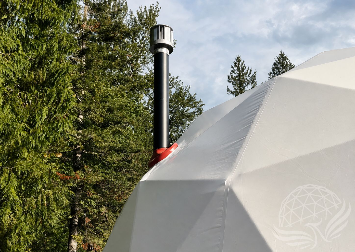Geodesic Tent Chimney in the Forest