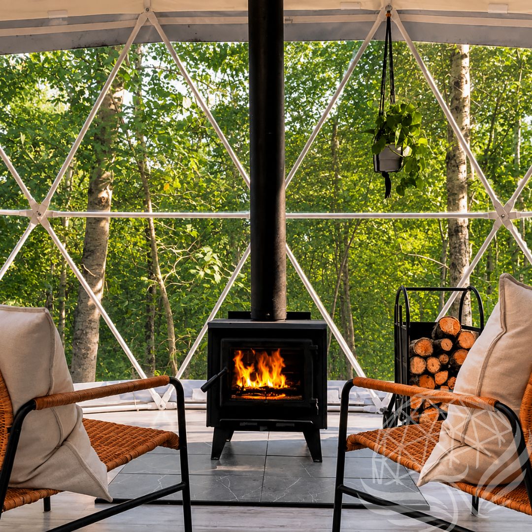 Cozy Geodesic Cabin Fireplace Retreat