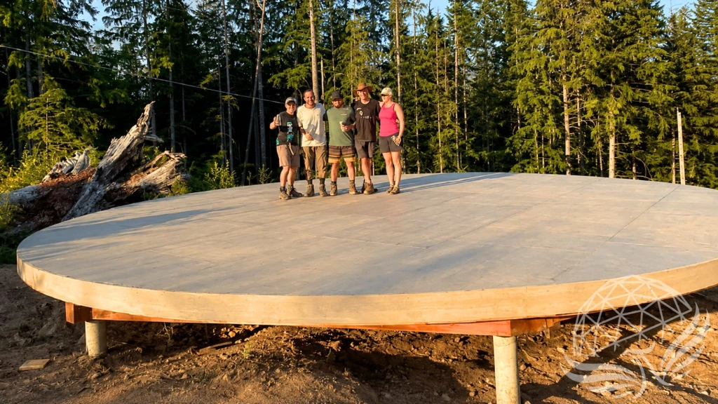 Building Team on top of a circular platform for a dome