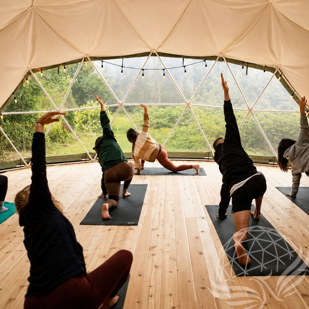 Yoga Class in a Sunlit Geodesic Dome