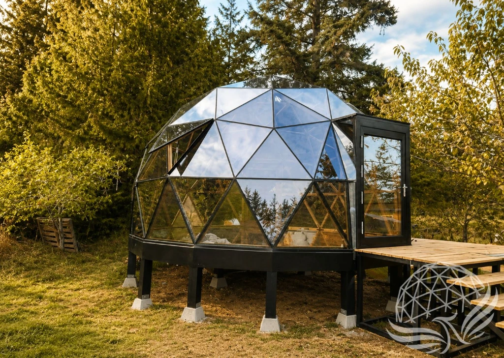 Glass Geodesic Dome in the Forest