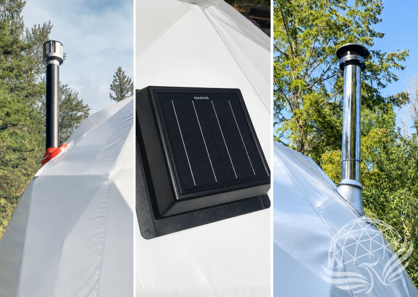 Triptych of Tent Vents and Solar Panel