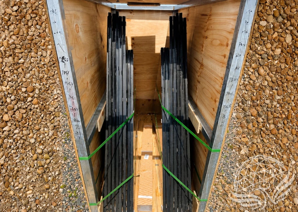 Overhead View of a Strapped Slat Crate