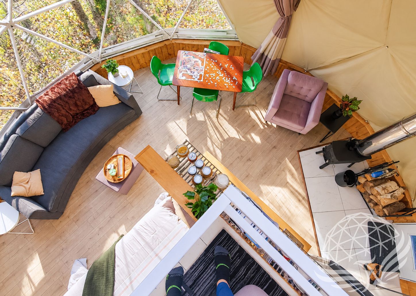 Cozy Geodesic Dome Retreat Interior
