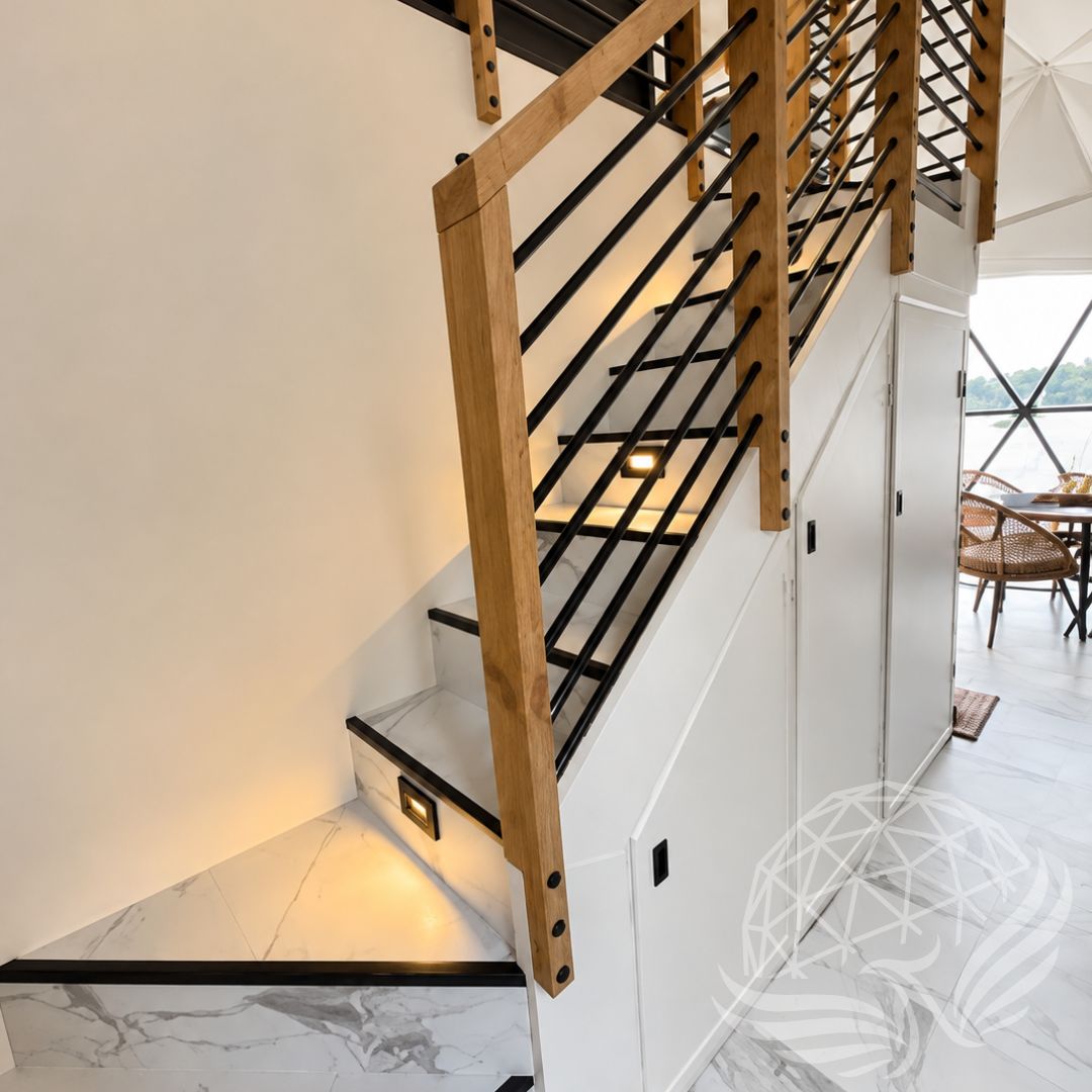 Warm Modern Staircase and Hallway