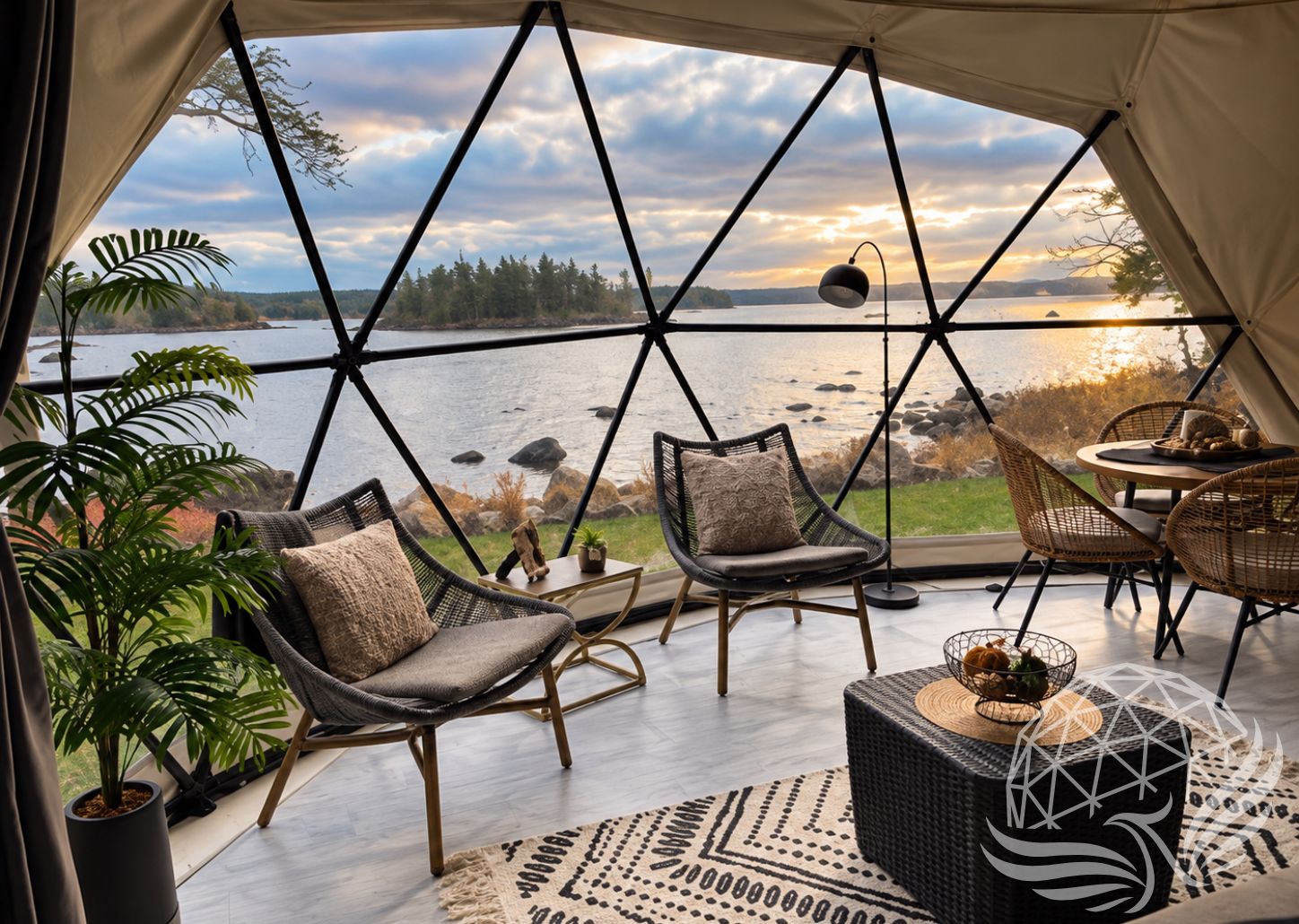 Cozy Geodesic Dome at Golden Hour