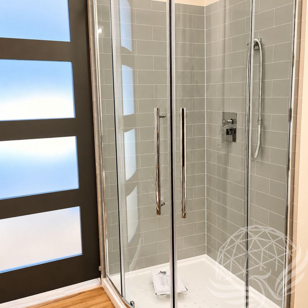 Modern bathroom with glass shower inside Moonshine Dome Retreat