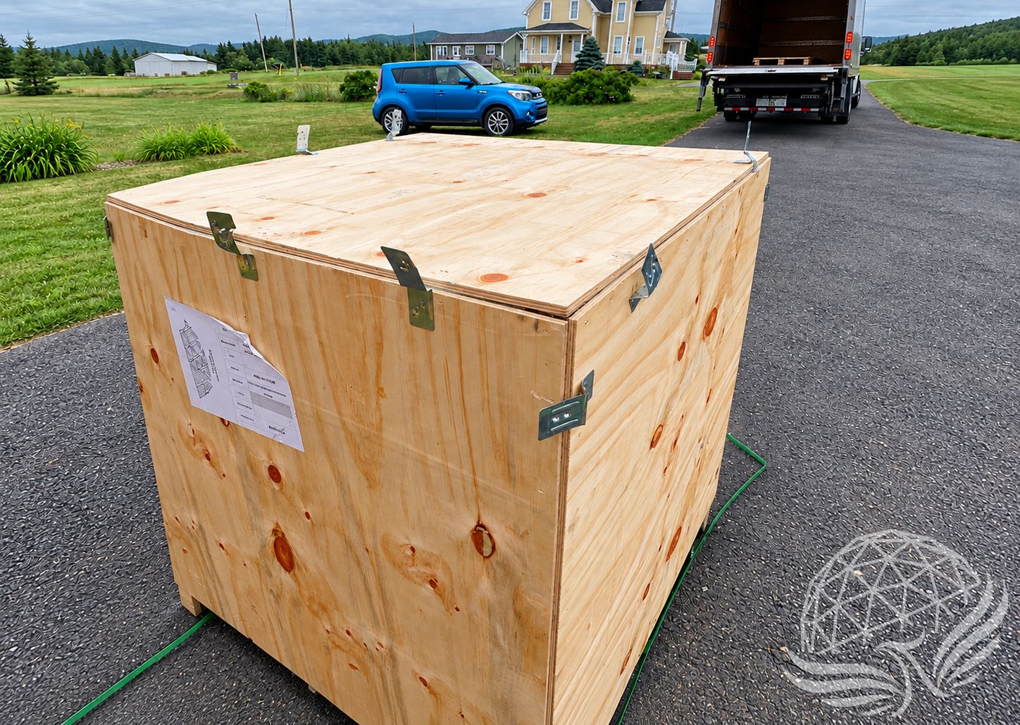 Rustic Crate Delivery on a Rural Driveway